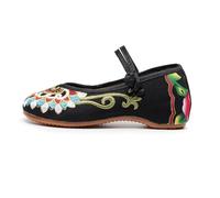 Stile Etnico Cinese Ricamo Slope Heel Donna Tela Hibiscus Fiore Retro Confortevole Cheongsam Punta Rotonda Piatta Scarpa