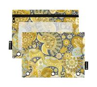 Stile etnico Paisley Anacardi Fiore Prosciutto Tatuaggio Cerniera per 3 Anelli Raccoglitore con Finestra Trasparente Astuccio in Colori Assortiti Astuccio 3 Anelli per la Conservazione di Forniture