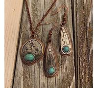 Stile etnico rotondo intarsiato blu pietra orecchini vintage goccia d'acqua intagliato orecchini pendenti per le donne 1 paio (colore: collana)