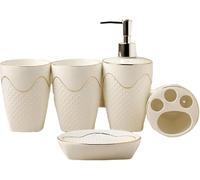Stile Europeo Rilievo 5 Pezzi Lavatoio Ceramica Forniture per Il Bagno Porta Spazzolino da Denti Dispenser di Sapone Portasapone Tazza di Risciacquo Decorazione del Bagno, Gold