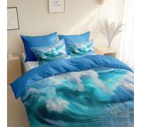 Stile Fotografico Onde Set di Biancheria da Letto di, 220 x 240 cm, Blu Scuro traspirante microfibra Copripiumino, Anallergico, con federe per adulti, ragazzi e ragazze