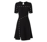 Stile francese progettato Lady Bottoni Solid Lady O-Collo Manica Corta Wear Donne Knit Mini A-Line Dress, Nero , S