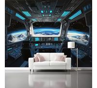 Stile Futuro Carta da Parati Murale 200 x 140 cm - Astronave Spazio Carta da Parati Non Tessuta Blu Fotografica, Poster Decorativo per Soggiorno Sfondo TV e Divano