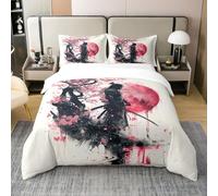 Stile Giapponese Copripiumino Giapponese Anime Samurai Set da Letto 240 x 260 Sakura Rosso Sole Letto Set Pittura A Inchiostro Nero Rosso Letto Set Apanese Ukiyoe Copripiumino