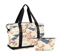 stile giapponese rosso floreale beige nuvole bagagli borse da viaggio weekender/pernottamento borsone palestra borsone con borsa da toilette per viaggio set da 2 pezzi, nuvole beige floreale rosso