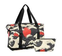 stile giapponese rosso sole nero nuvole bianche borsone da viaggio grande borsa da aeroporto borsa sportiva tote palestra borsa con articoli da toeletta per sport multifunzionale, nuvole bianche nere