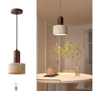 Stile Giapponese Wabi Sabi Paralume in Pietra Naturale Lampada A Sospensione Lampadario A LED in Legno Moderno 4,7 Pollici Lampada da Comodino in Travertino Giallo per Soggiorno Sala da Pra
