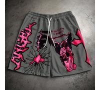 Stile giovanile da strada per uomo, abbinato allo stile creativo di alta strada con stampa 3D in schiuma a forma di fiamma e lettera. Questi pantaloncini presentano un motivo a simbolo del dollaro rea