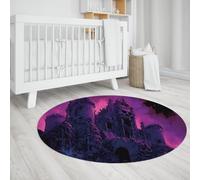 Stile gotico 120cm - Tappeti rotondi Teschio Castello stregato Modello Tappetino circolare a pelo basso per soggiorno Camera da letto Arredamento di Halloween di facile cura
