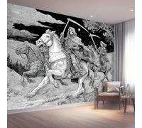 Stile Gotico Carta Da Parati Murale 200 X 140 Cm Nero Scheletro Cavallo - Effetto 3D, Alta Definizione, Facile Da Posare, Ideale Per Camera, Ufficio O Corridoio