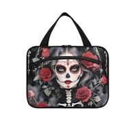 Stile gotico messicano Sugar Skull Girl Hanging Travel Makeup Bag per le donne con gancio, borsa di trucco di moda di design per auto per accessori must have hotel bolsos para Hombre L