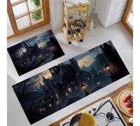 Stile Gotico Set di Tappetini da Cucina Antiscivolo in 2 Pezzi, Tappetini e Tappeti Pipistrello Castello Oscuro Lavabili per Corridoio Sala da Pranzo e Ingresso, 50x80+50x150cm