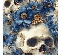 Stile Gotico Teschio Pellicola Adesiva per Mobili Blu Fiori Carta da Parati Rimovibile Autoadesiva Opaco Ispessita Wallpaper Impermeabile Decorativa Rullo Sticker per Cucina Armadio Porta 0.52x20 m