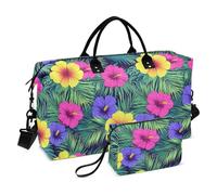 Stile hawaiano fiori tropicali foglie di palma colori neon luminosi decorativi grande Carry On Airport Bag Tote Bag con tracolla regolabile per viaggio impermeabile Bolsa para viajar