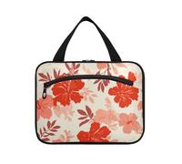 Stile ibisco floreale corallo rosso appeso borsa da viaggio per gli uomini con gancio, designer espandibile trucco caso per le donne viaggio crociere Bolsa para guardar maquillaje, Stile Ibisco