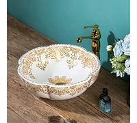 Stile marocchino Oro Bianco Fiore Forma Bagno Vessel Lavelli Arte Ceramica Sopra il Contatore Lavello Ciotola per Vanity Top