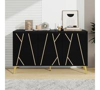 Stile moderno, linea unica, credenza a 3 ante senza maniglie, per sala da pranzo, soggiorno, cucina, armadietto a buffet (nero)