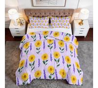 Stile Moderno Minimalista Girasoli Lavanda Trapunta Invernale Imbottita in Morbida Microfibra, Piumone Letto Autunno Inverno Traspirante Anallergico Fantasia 2 Piazze, 155 x 220 cm, Viola Chiaro