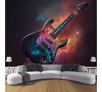 Stile Musicale Rock Carta Da Parati - Chitarra Spaziale Adesivo Tessuto Di Seta Murale,Per Camera Da Letto Soggiorno Sala Da Pranzo 350L × 256A Cm,Arancione Chiaro
