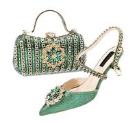 Stile Nigeriano Strass Tacchi Oro Borsa Set Donna Italiana Lusso Party Pompe con Mini Clutch per Matrimonio, EN8, 43.5 EU