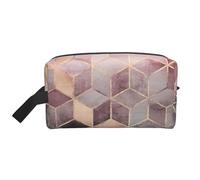 Stile nordico, motivo geometrico rosa, oro, organizer per cosmetici di grande capacità, borsa da viaggio per il trucco da donna