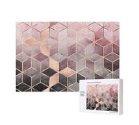 Stile nordico, motivo geometrico rosa, oro,Puzzle in legno da 300 pezzi per famiglie, per adulti e adolescenti, decorazioni per la casa