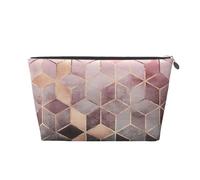 Stile nordico, motivo geometrico rosa rosa, oro, Borsa da toilette Borsa per trucco Borsa per cosmetici Borsa da toilette da viaggio portatile