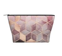 Stile nordico, motivo geometrico rosa rosa, oro, Borsa da toilette Borsa per trucco Borsa per cosmetici Borsa da toilette da viaggio portatile