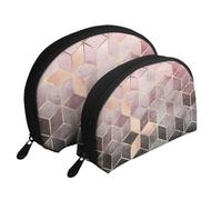 Stile nordico, motivo geometrico rosa rosa, oro, Borsa per trucco a conchiglia Portamonete da donna Borsa da toilette piccola Borsa per cosmetici 2 pezzi