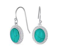 Stile Occidentale Turchese Blu Milgrain Cavo Bordo Ovale Gemstone Orecchini A Goccia Per Le Donne .925 Sterling Silver Filo Gancio Di Pesce