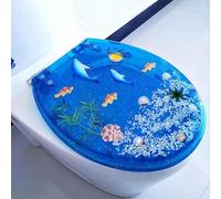 Stile Oceano Coperchio Water Universali Blu, Asse WC Colorato Con Disegni Mare, Materiale in Resina, Copriwater Ideal Standard Funzione Di Sgancio Rapido (A)