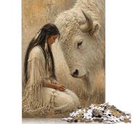 Stile Olio Donna Bufalo Bianco Puzzle in Legno 1000 Pezzi, Gioco Puzzle | Arte occidentale rustica, Ritratto di animale della prateria, Puzzle Famiglia, Rompicapo, Puzzle in Legno, 14+, 70x50cm.