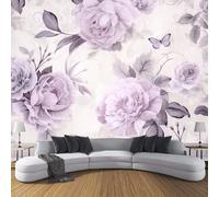 Stile Pastorale Carta Da Parati - Illustrazione Di Peonia E Farfalla Adesivo Tessuto Di Seta Murale,Per Camera Da Letto Soggiorno Sala Da Pranzo 150L × 105A Cm,Malva