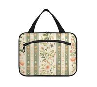 Stile pastorale Fiori Strisce Verdi Appeso Articoli da toeletta Borsa per gli Uomini con Gancio, Designer Portatile Borsa Da Viaggio Articoli da toeletta per il Viaggio Trucco Palestra organizador de