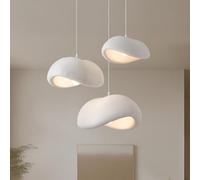 Stile Penna ModernaDant Light Lampada a sospensione da tavolo da pranzo regolabile a 3 teste in beige e bianco per isola da cucina Apparecchio da soffitto in polistirolo per uso interno