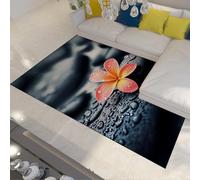 Stile realistico Tappeto scuro Fiori arancioni Pietra nera Meditazione Spa Tappeti antiscivolo Morbidi e soffici per la cucina sotto il tavolo 160x200cm
