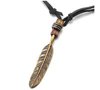 Stile retrò Colore Bronzo Piuma Ciondolo, Collana con Pendente da Uomo Donna, con Cavo in Nero Pelle Regolabile