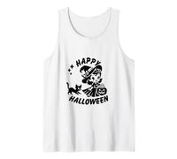 Stile retrò Happy Halloween carino strega e gattino Canotta