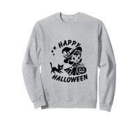 Stile retrò Happy Halloween carino strega e gattino Felpa