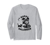 Stile retrò Happy Halloween carino strega e gattino Maglia a Manica