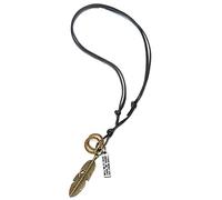 Stile retrò, Ottone Invecchiato Piuma Ciondolo, Collana con Pendente da Uomo Donna, con Cavo in Nero Pelle Regolabile