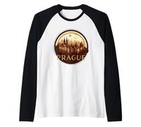 Stile retrò Praga, Repubblica Ceca Skyline della Città Maglia con Maniche Raglan