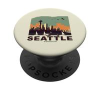 Stile retrò Seattle, skyline della città di Washington PopSockets PopGrip Adesivo