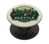 Stile retrò Seattle, skyline della città di Washington PopSockets PopGrip Adesivo