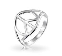 Stile retrò, semplice, in argento Sterling 925, simbolo aperto, simbolo della pace, anello con fascia divisa, per adolescenti e donne