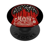 Stile ricamo, buon Natale, orizzonte di New York, nel globo PopSockets PopGrip Adesivo