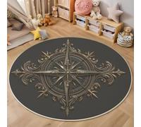 Stile rococò Intaglio a forma di stella e bussola Grigio argento Tappeti Rotondo 160cm Antiscivolo Lavabile In Lavatrice Tappeto Salotto Camera Sedia Ufficio Da Pranzo Esterno Pelo Corto Rug Carpet