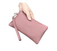 Stile semplice ad alta capacità da donna in vera pelle porta telefono lunga borsa con cerniera pochette borsa con cinturino da polso, rosa, Taglia unica