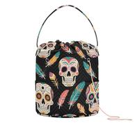 Stile tribale Skull e Piume Uncinetto Borsa Portatile Crochet Viaggio per Knitting Tool Mochila para Crochet