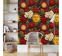 Stile Unico Opaco Carta da Parati da Attaccare e Staccare 45X300CM Faccina Sorridente Sole Rosso Bianco Fiori Impermeabile Addensare Autoadesivo Decorativi Carta Adesiva Adatto per Diversi Scenari